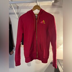 Women's ADIDAS Full Zip Hoodie Size M Dark Pink Yellow